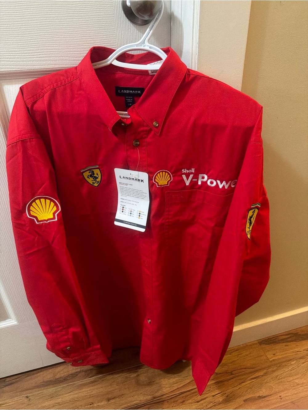 Ferrari Red Long-Sleeve Button-Down Shirt with Shell V-Power Patches